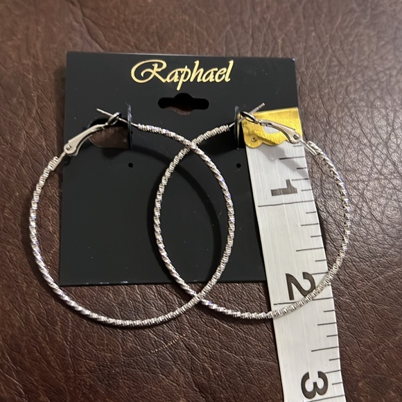 3/$18 Raphael Silver Textured Hoop Pierced Earrings - 2” Long - Lot 459 - Picture 2 of 4